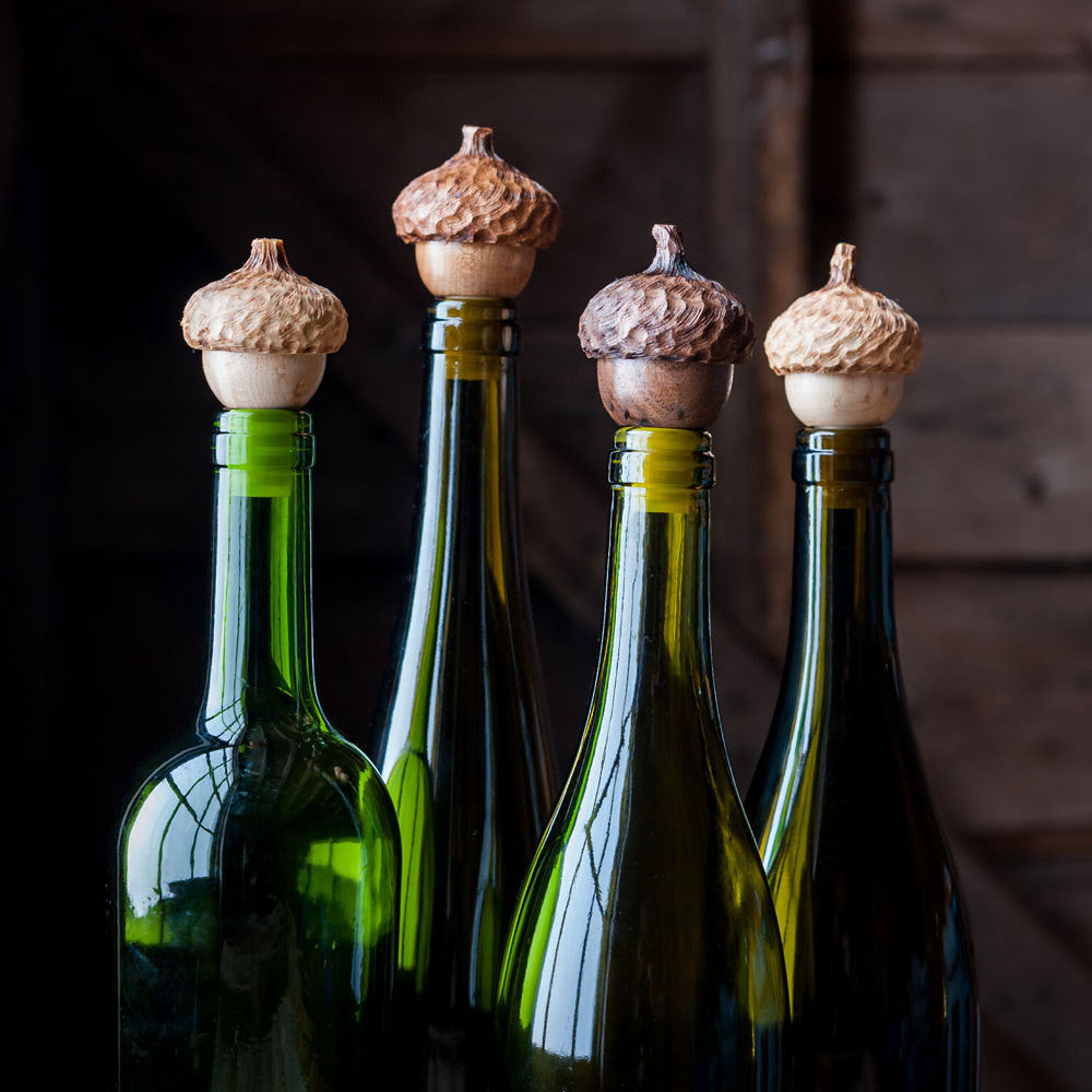 Set of Two Acorn Wine Stops - Cattails Woodwork
