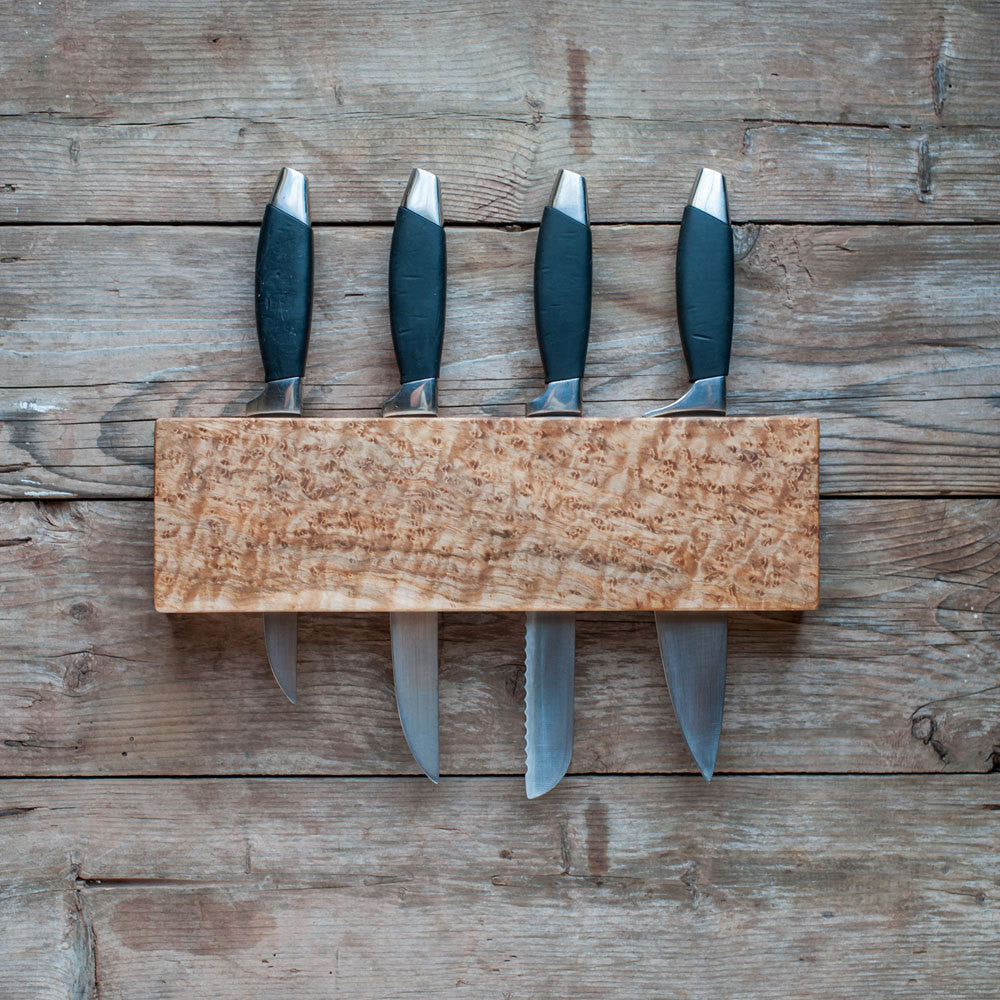 Kitchen Knife Holder, Birdseye Maple - Cattails Woodwork